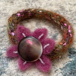 Handmade Felted Wool and Mother of Pearl Button Bracelet